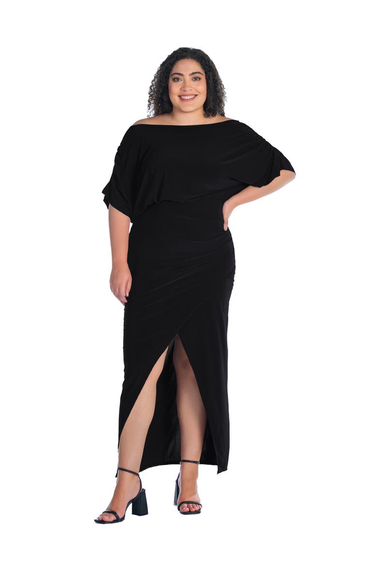 24seven Comfort Apparel Boat Neck Batwing Sleeve Slit Maxi Dress, Main, color, Black
