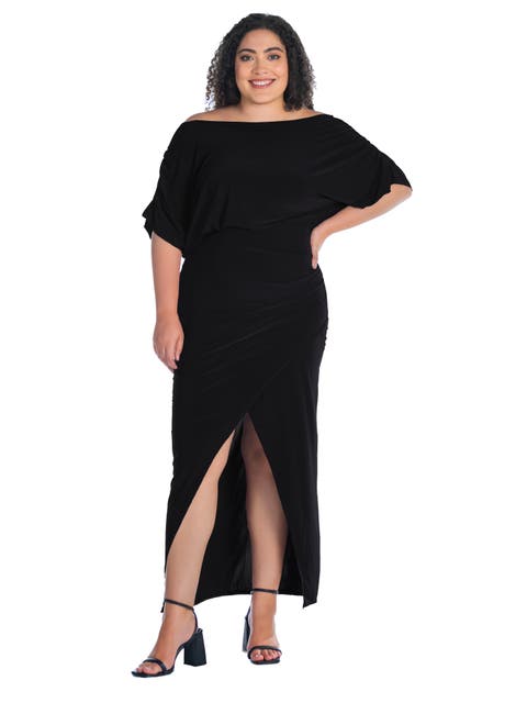 Boat Neck Batwing Sleeve Slit Maxi Dress