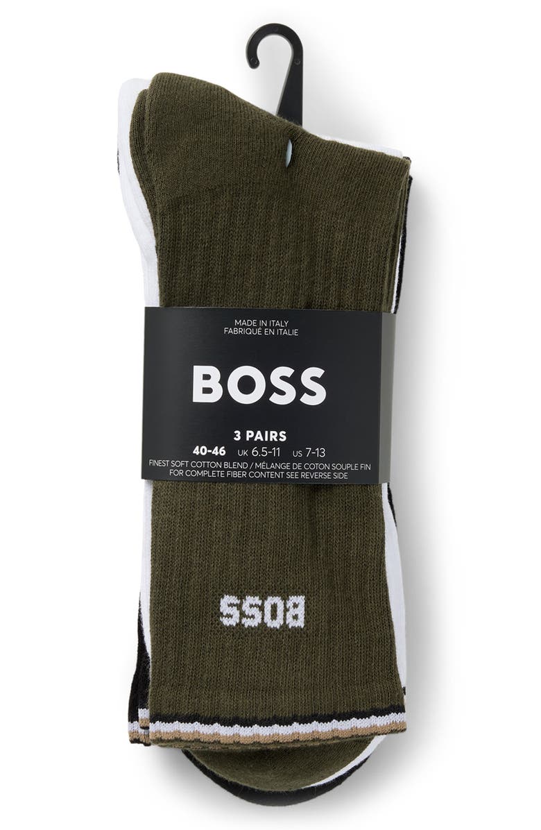 BOSS 3-Pack Rib Stripe Logo Crew Socks, Alternate, color, 