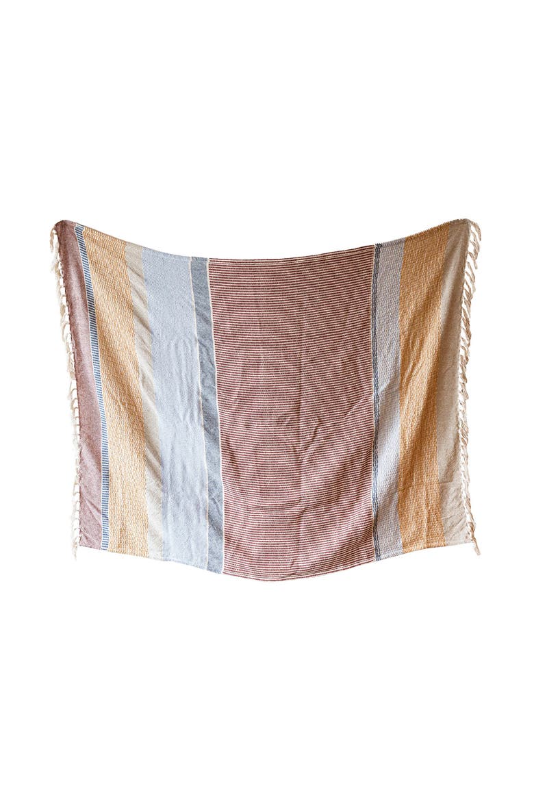 Hand Woven Throw Blanket Red Multi Color Cotton, Main, color, Red