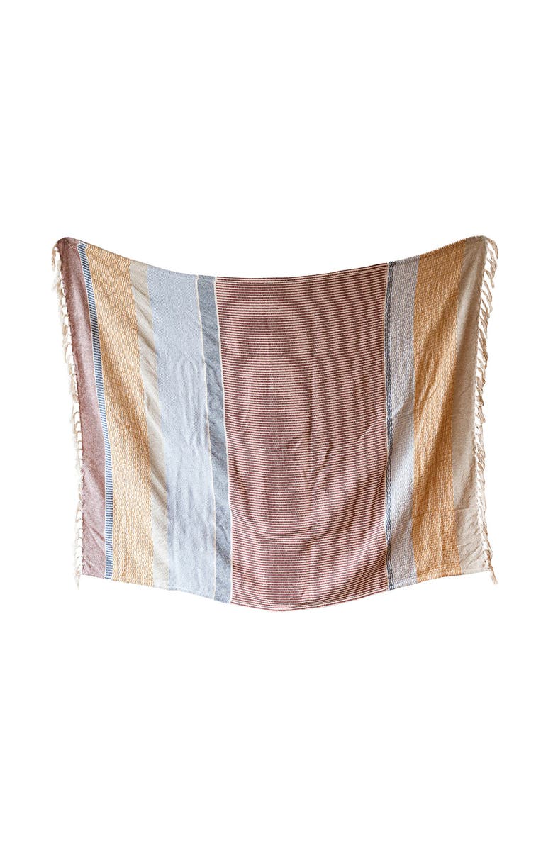 Foreside Home and Garden Hand Woven Throw Blanket Red Multi Color Cotton, Main, color, Red
