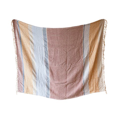 Hand Woven Throw Blanket Red Multi Color Cotton