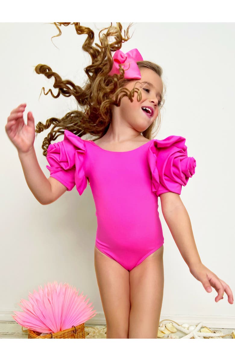 Mia Belle Girls Blooming Rose Sleeve One Piece Swimsuit, Alternate, color, Pink