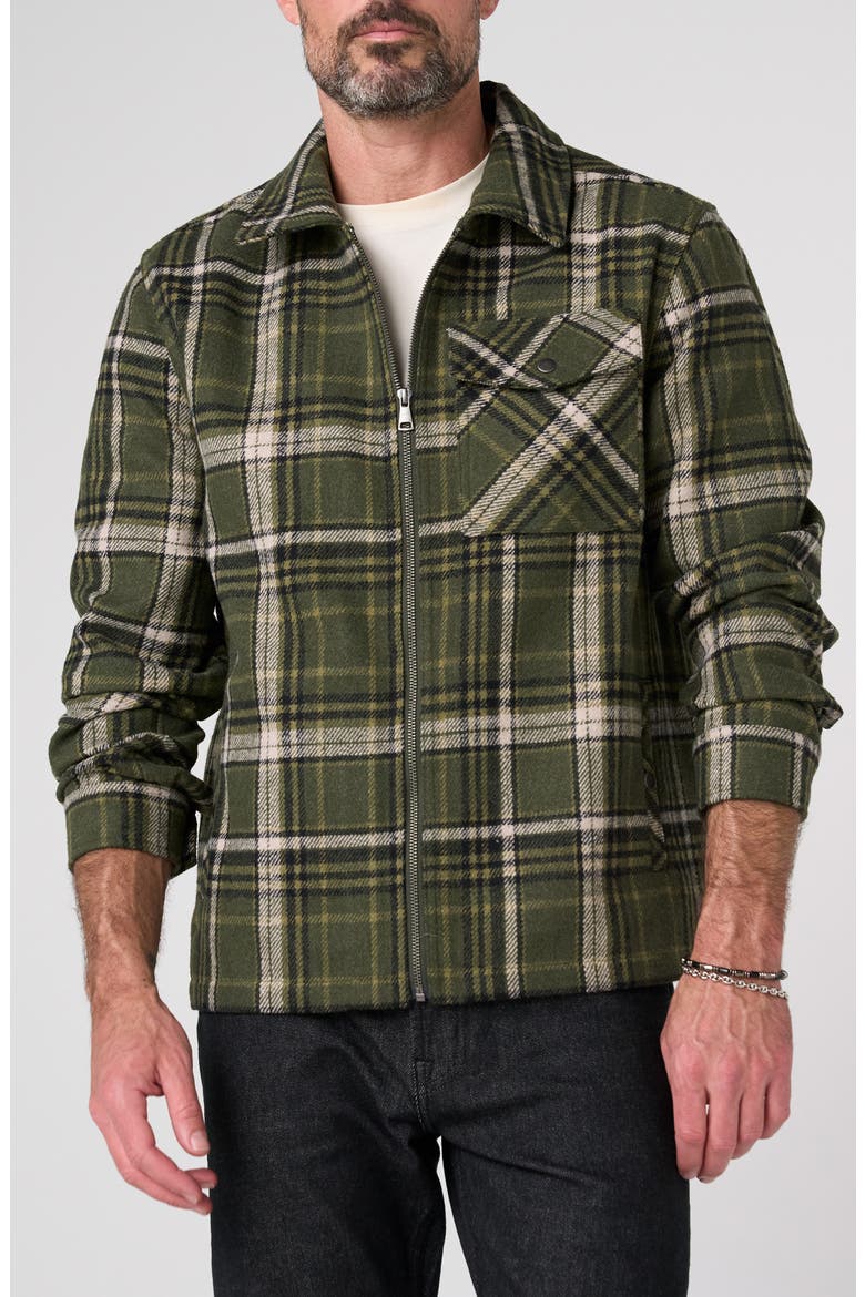 Plaid Flap Pocket Zip Shirt Jacket, Main, color, OLIVE/ BLACK MLT