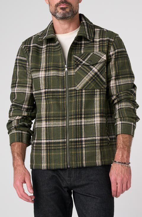 Plaid Flap Pocket Zip Shirt Jacket