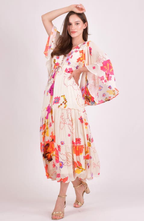 Grasie Floral Ruffle Chiffon Maxi Dress