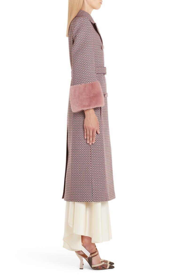Romantic Tiles Double Breasted Coat with Genuine Mink Fur Cuffs, Alternate, color, ARUBA PINK