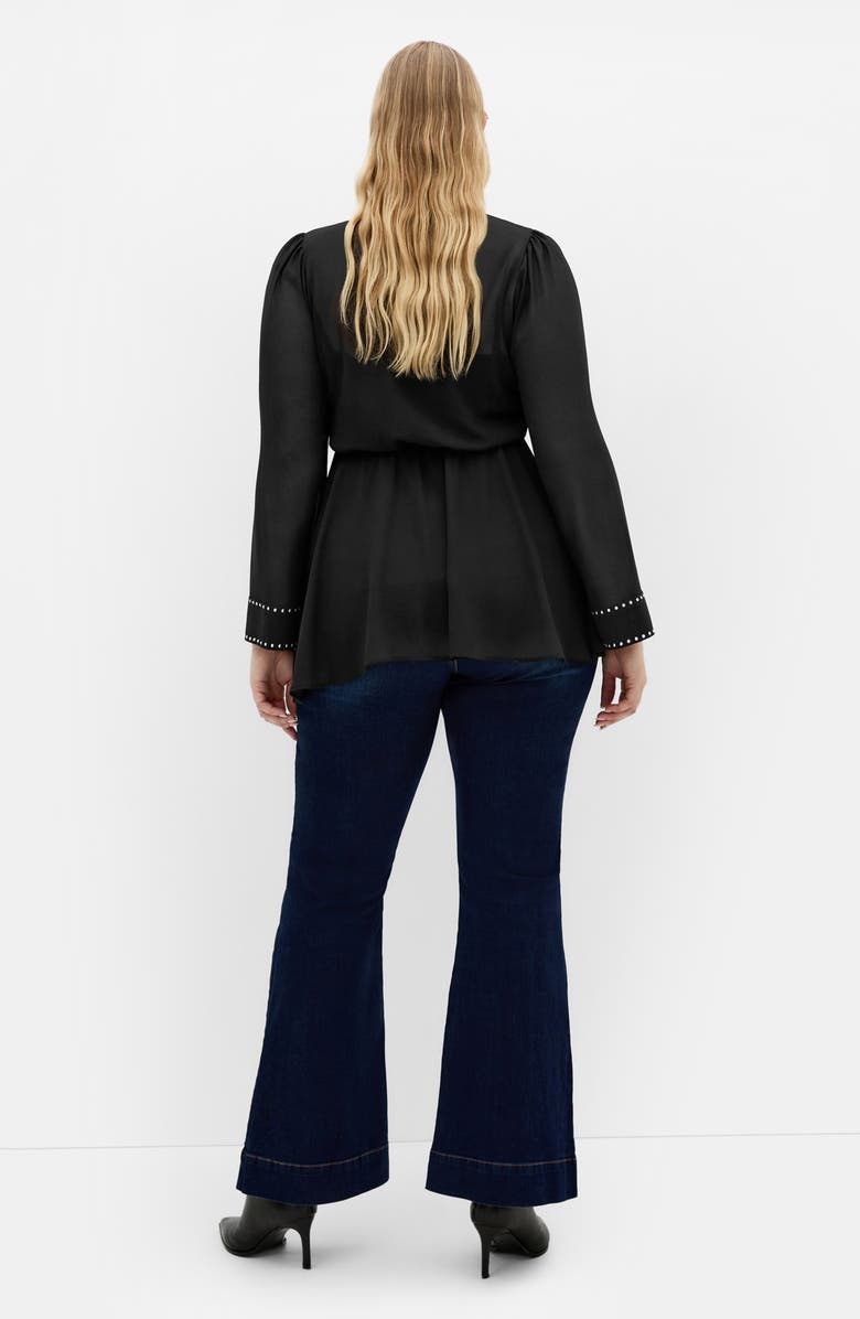 City Chic Kara Studded Pussybow Sheer Top, Alternate, color, Black