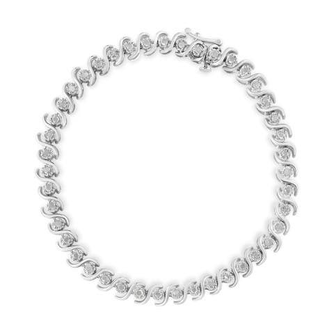 Silver 1.0 Cttw Round Miracle-Set Diamond Tennis Bracelet