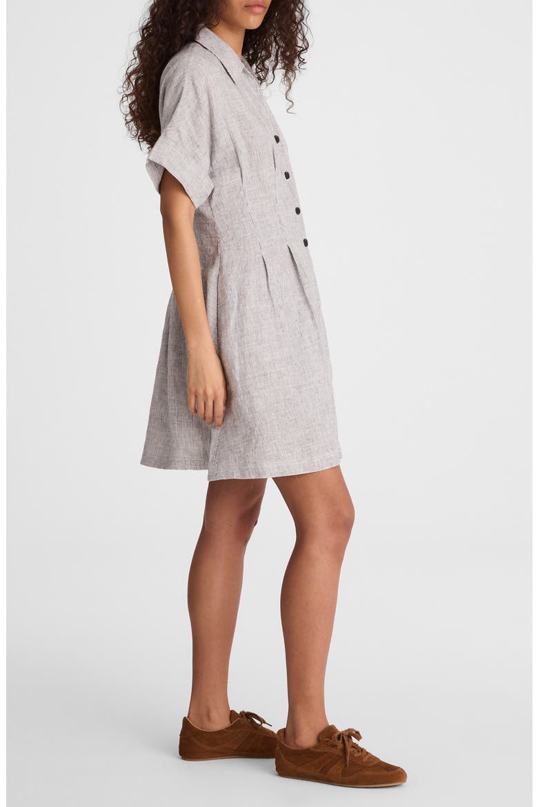 Pleated Linen Mini Shirtdress, Alternate, color, BLACK WHITE MINI STRIPE