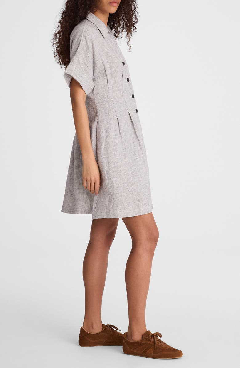 Madewell Pleated Linen Mini Shirtdress, Alternate, color, Black White Mini Stripe