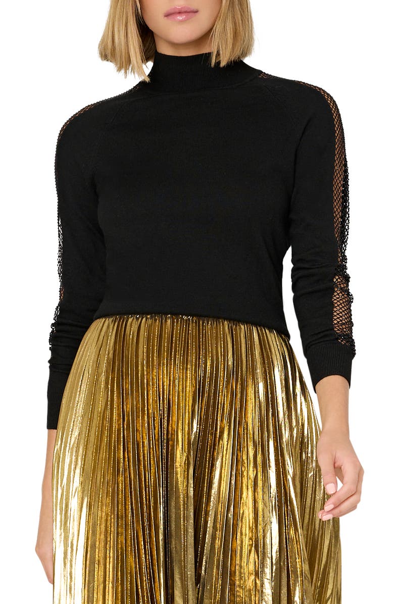 Milly Embellished Mesh Panel Mock Neck Sweater, Main, color, 