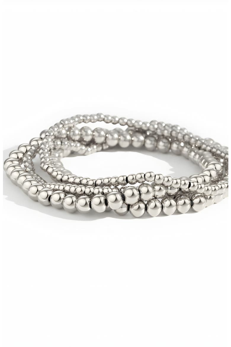 3mm & 5mm Beaded Bracelet Stacking Set, Main, color, Silver