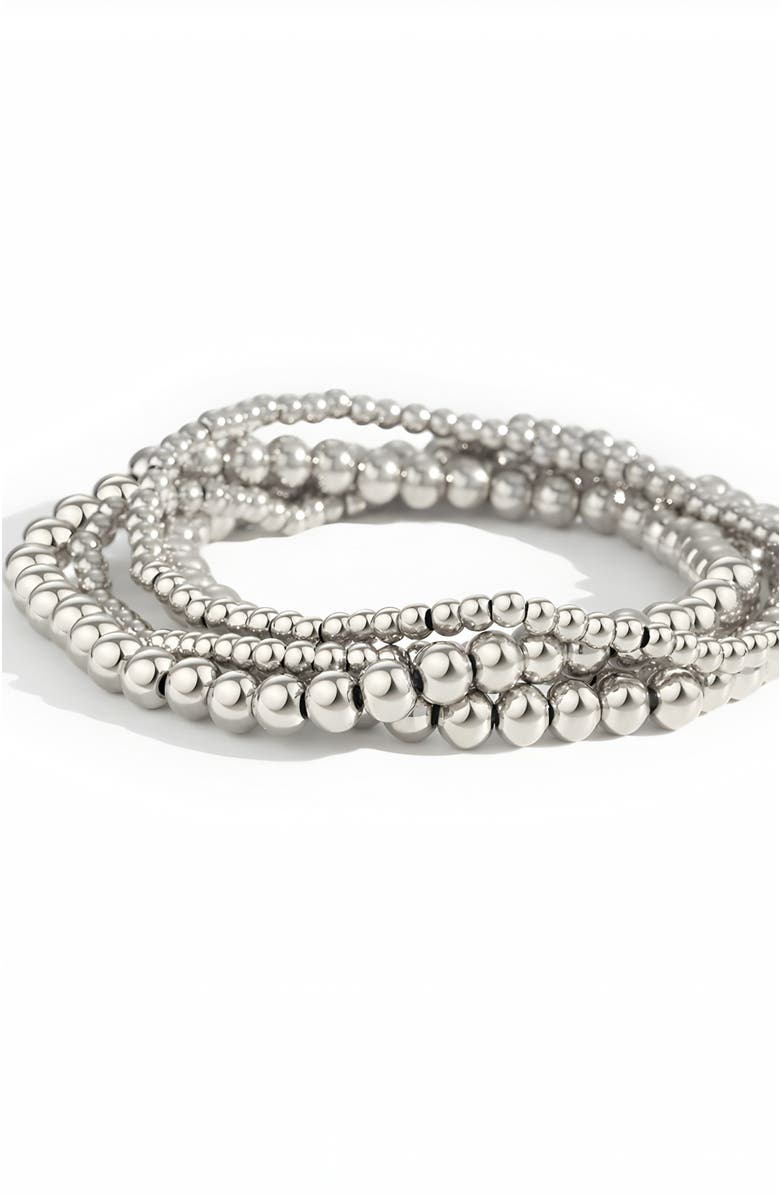 Mint & Lily 3mm & 5mm Beaded Bracelet Stacking Set, Main, color, Silver