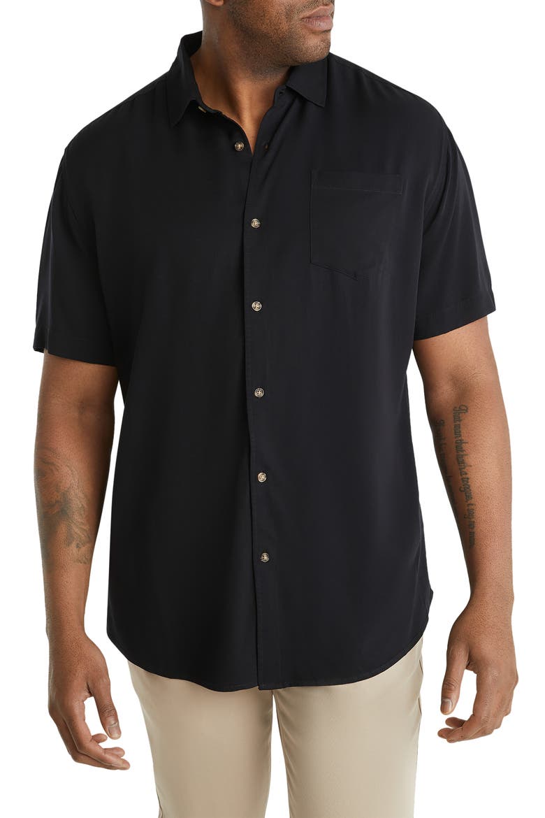 Corfu Solid Black Short Sleeve Button-Up Shirt, Main, color, BLACK