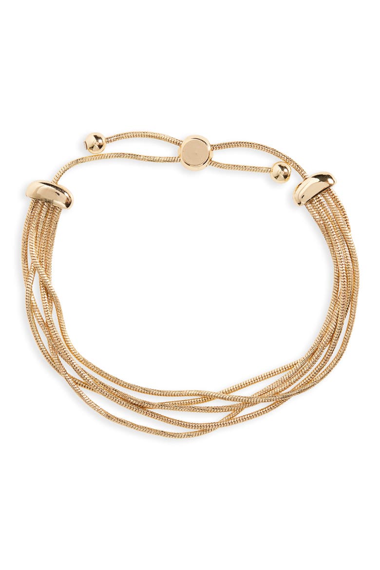 Multistrand Snake Chain Slider Bracelet, Main, color, GOLD