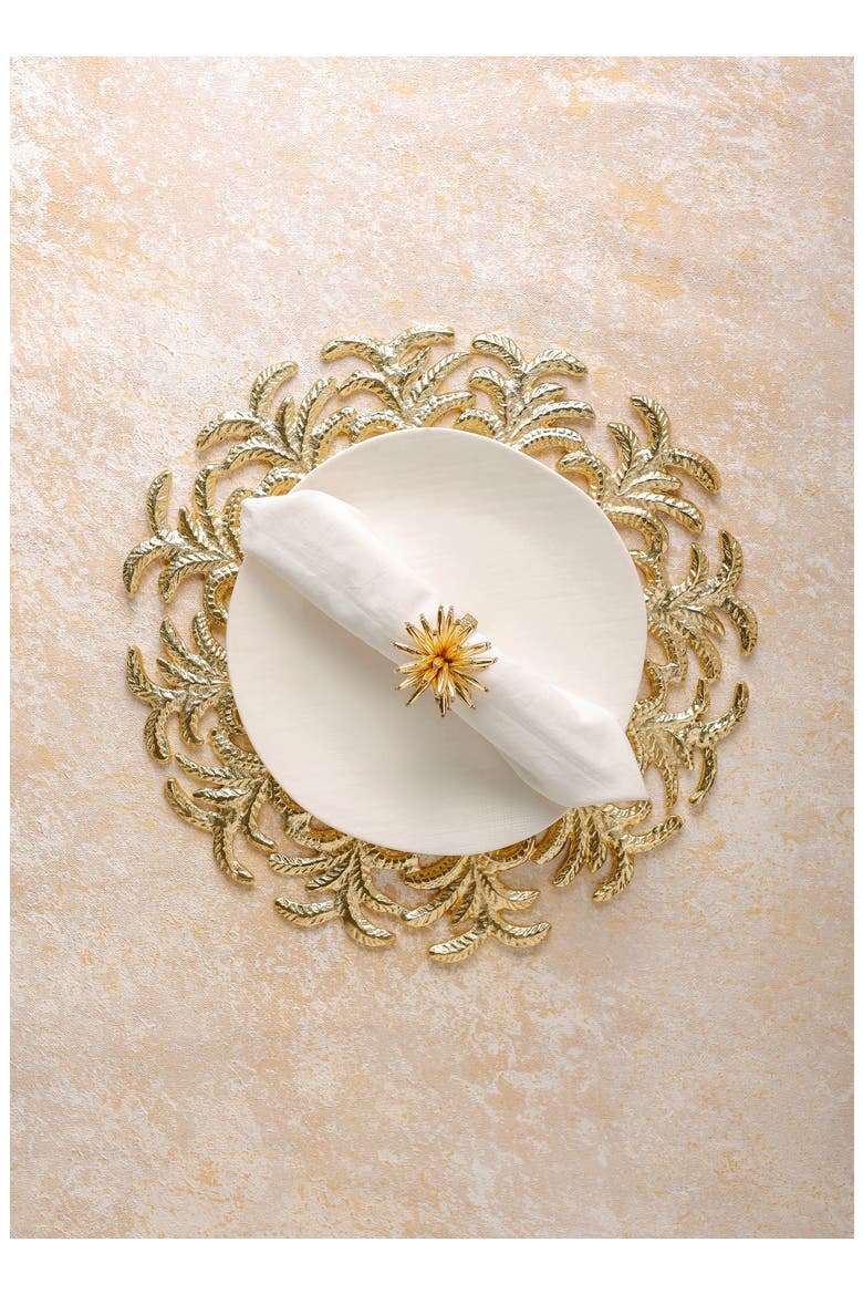 Gilded Palm Leaf Aluminum Charger, Alternate, color, GOLD