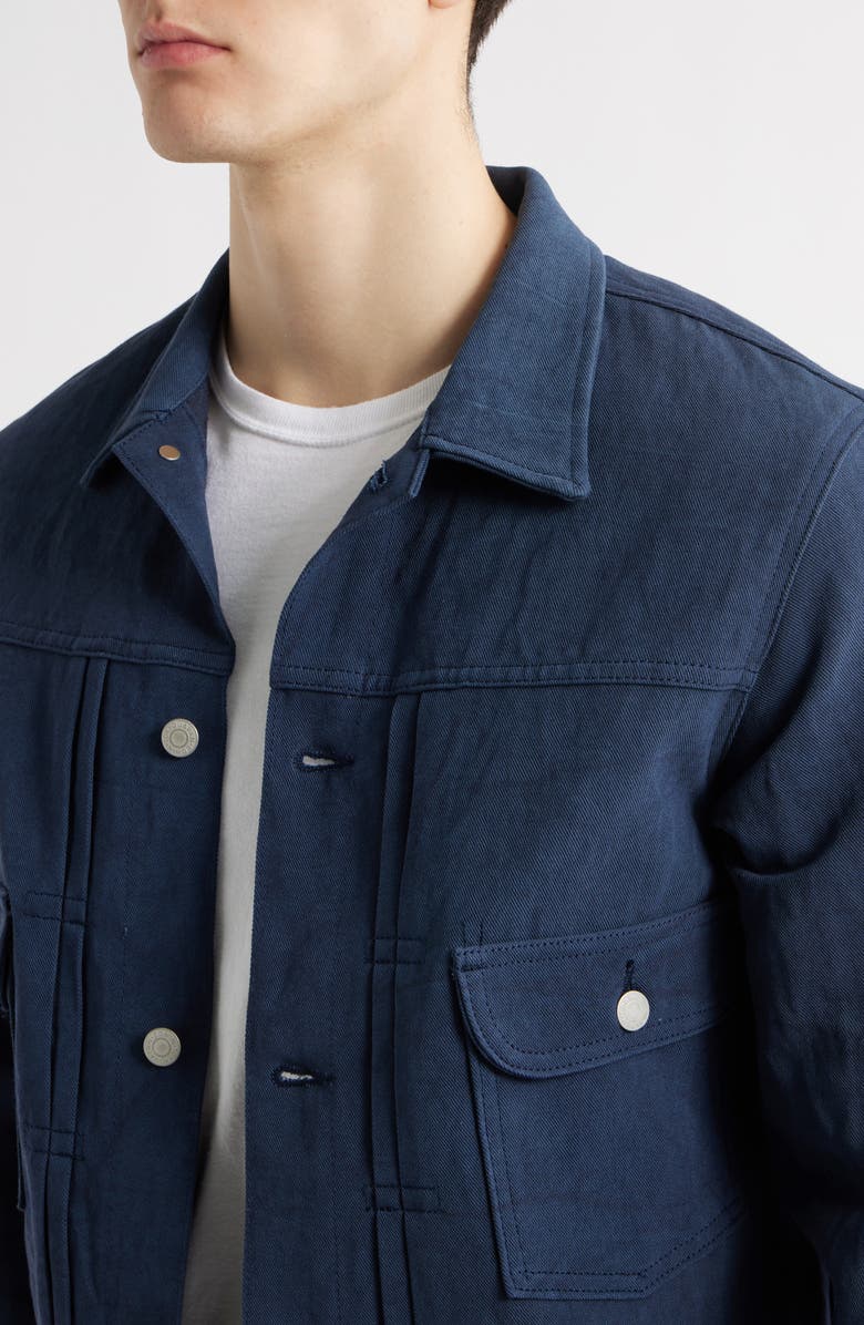 EDWIN Navy Cotton & Linen Twill Trucker Jacket, Alternate, color, Blue
