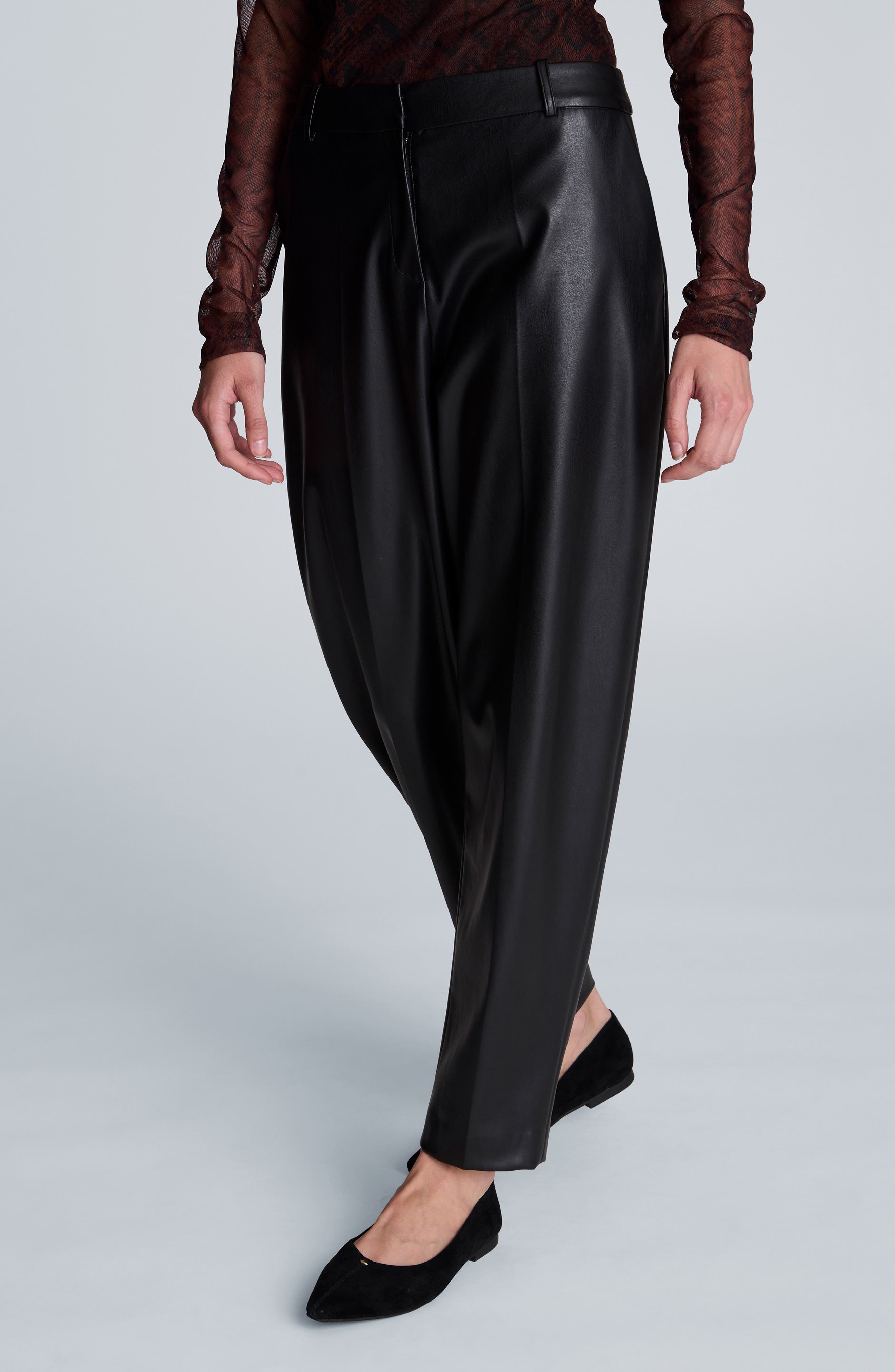 Kenneth Cole High Waist Faux Leather Barrel Leg Pants (Women ...