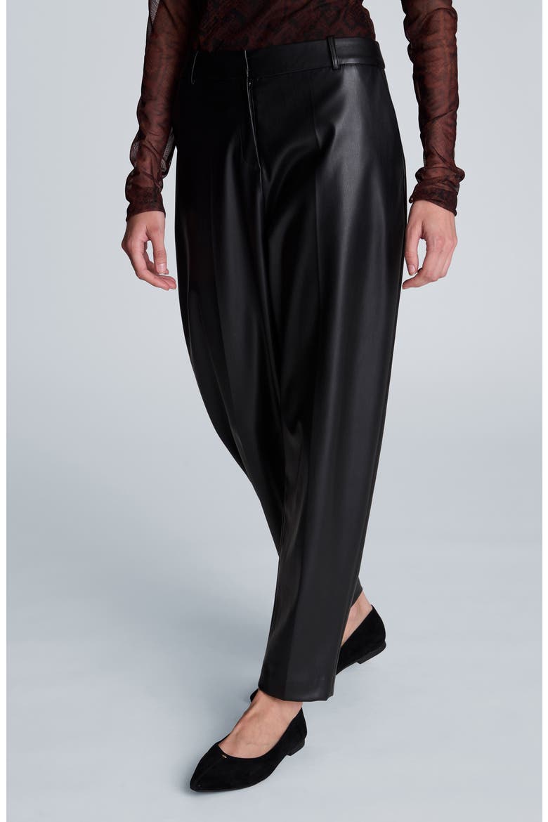 High Waist Faux Leather Barrel Leg Pants, Alternate, color, BLACK