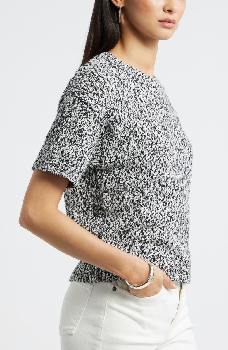 Nordstrom Marled Knit Short Sleeve Sweater, Alternate, color, Black-Ivory Marl