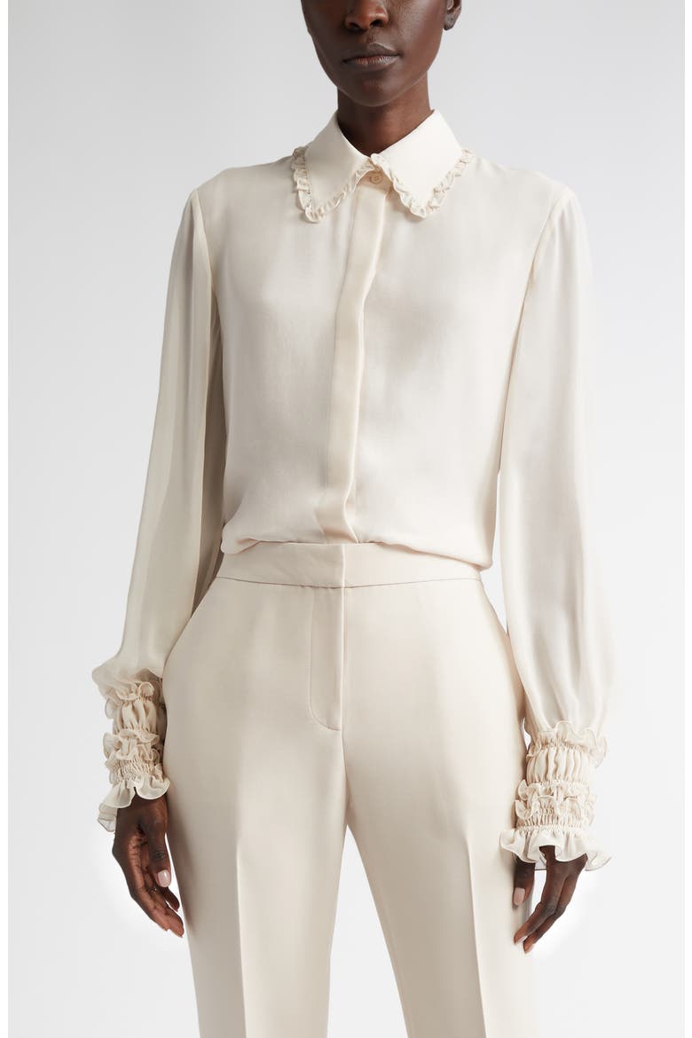 Balloon Sleeve Silk Georgette Shirt, Main, color, PEARL