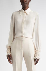 Lafayette 148 New York Balloon Sleeve Silk Georgette Shirt