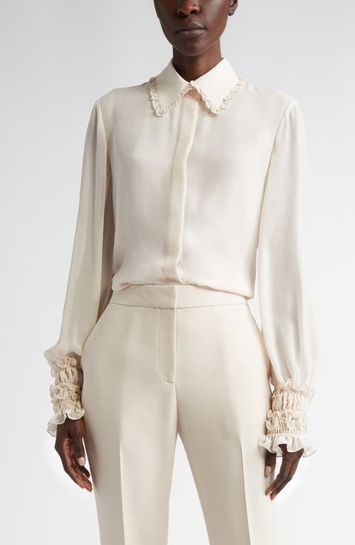 Lafayette 148 New York Balloon Sleeve Silk Georgette Shirt in Pearl 