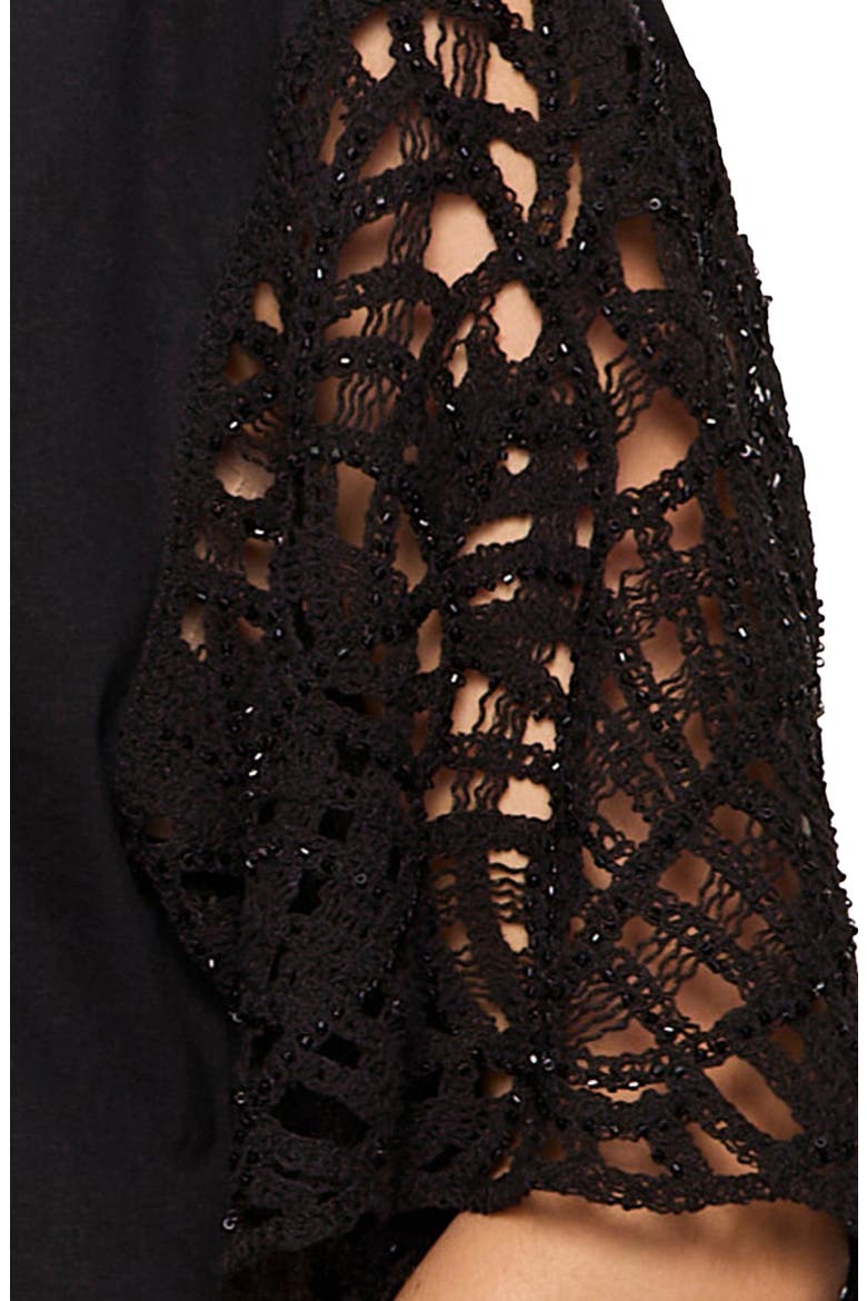 Belle Lace Sleeve Organic Cotton T-Shirt, Alternate, color, BLACK
