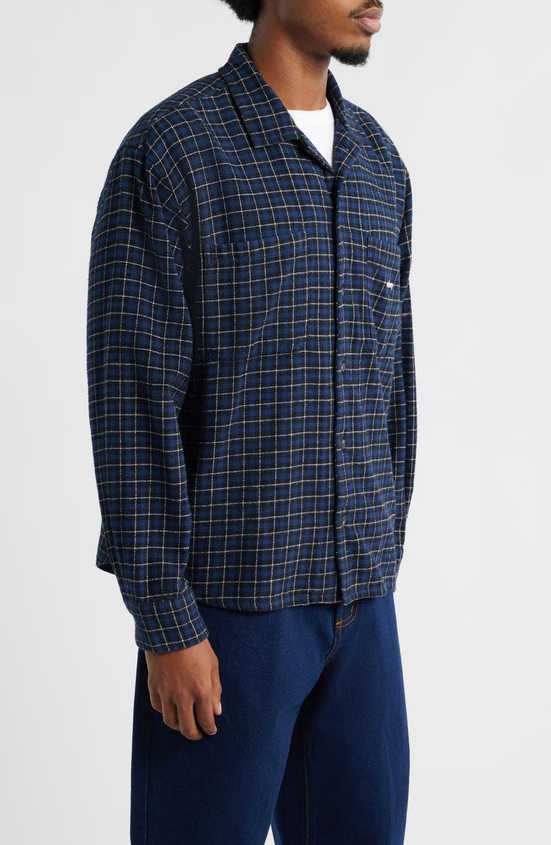 Obey Adams Plaid Long Sleeve Flannel Long Sleeve Camp Shirt, Alternate, color, Academy Navy Multi