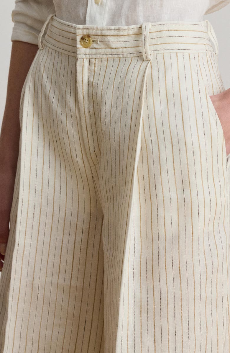 Lauren Ralph Lauren Stripe Linen Pants, Alternate, color, Ivory Multi