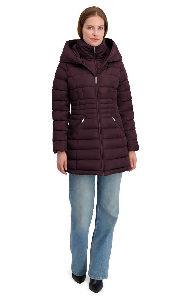 Laundry by Shelli Segal Quarter Bibbed Puffer Jacket, Alternate, color, Black Plum