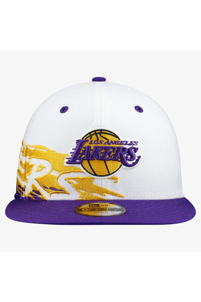 Youth New Era  White/Purple Los Angeles Lakers Swept 9FIFTY Snapback Hat, Alternate, color, White