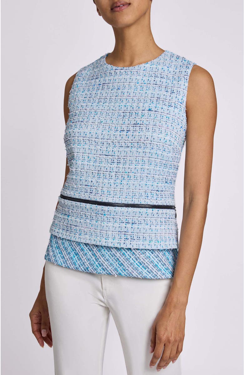 Santorelli CATERINA Sleeveless Top with Zipper Detail in Modern Tweed, Main, color, Aquamarine
