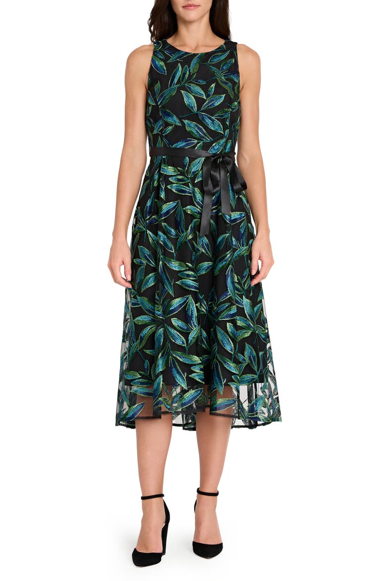 Embroidered Midi Dress, Main, color, BLACK JEWL TEAL