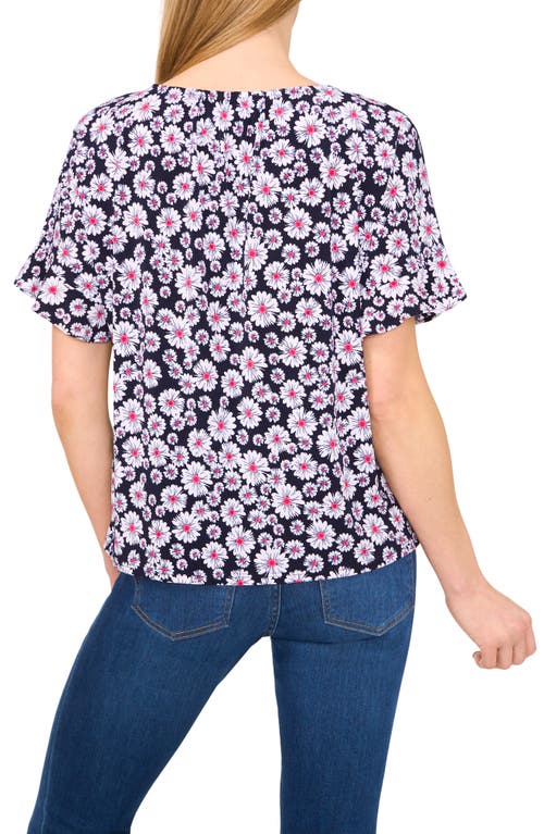 Cece Keyhole Ruffle Top In Classic Navy