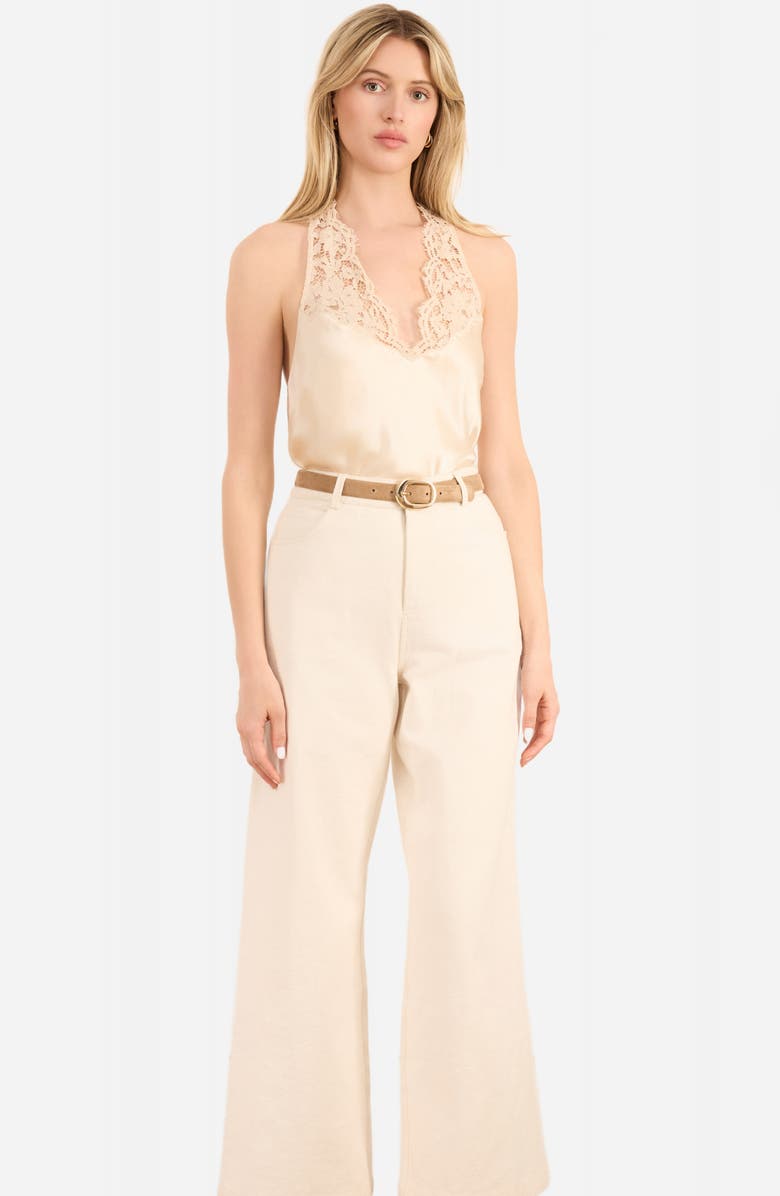 CAMI NYC Clarisse Lace Detail Halter Neck Silk Camisole, Alternate, color, Bone