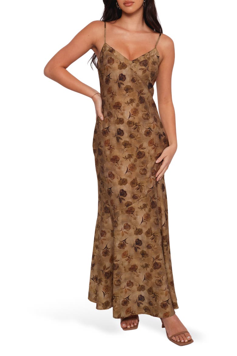 Fia Floral Print Chiffon Maxi Dress, Main, color, TAN FLORAL