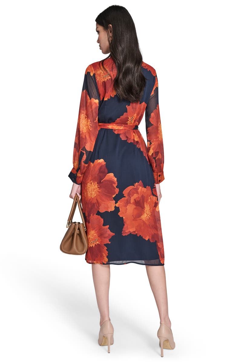 Calvin Klein Long Sleeve Chiffon Midi Dress, Alternate, color, 