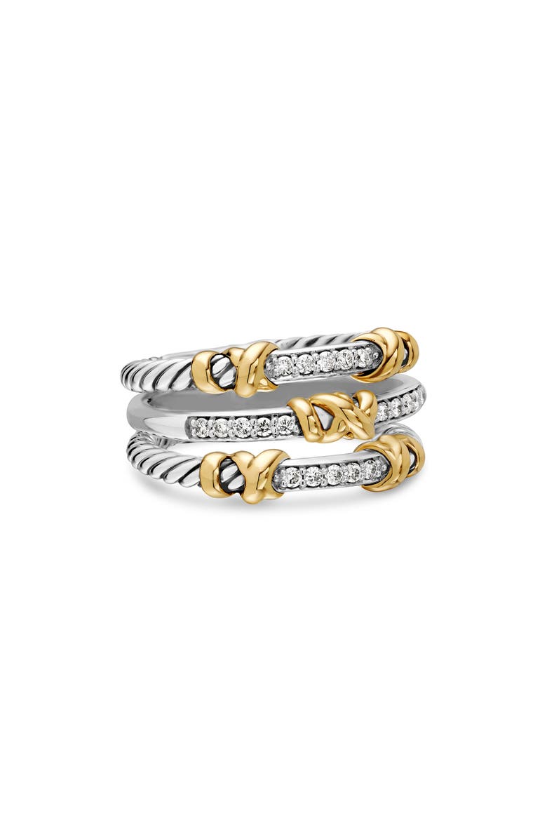 David Yurman Petite Helena Three Row Ring with 18K Gold and Diamonds, Main, color, Diamond/ Silver