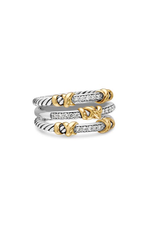 Petite Helena Three Row Ring with 18K Gold and Diamonds