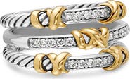 David Yurman Petite Helena Three Row Ring with 18K Gold and Diamonds