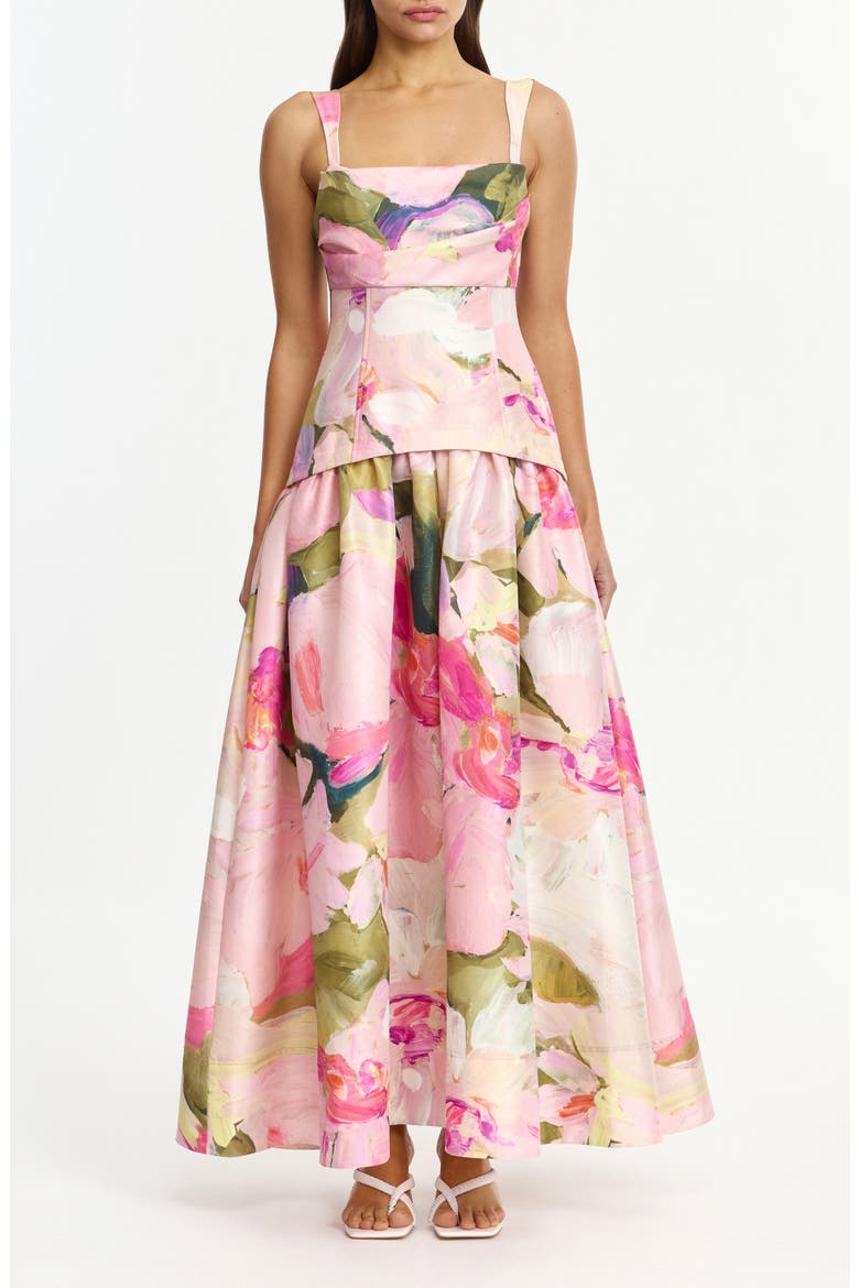 Reeve Floral Print Dupioni Gown, Main, color, GARDEN AFTERNOON