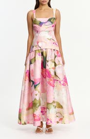 Acler Reeve Floral Print Dupioni Gown