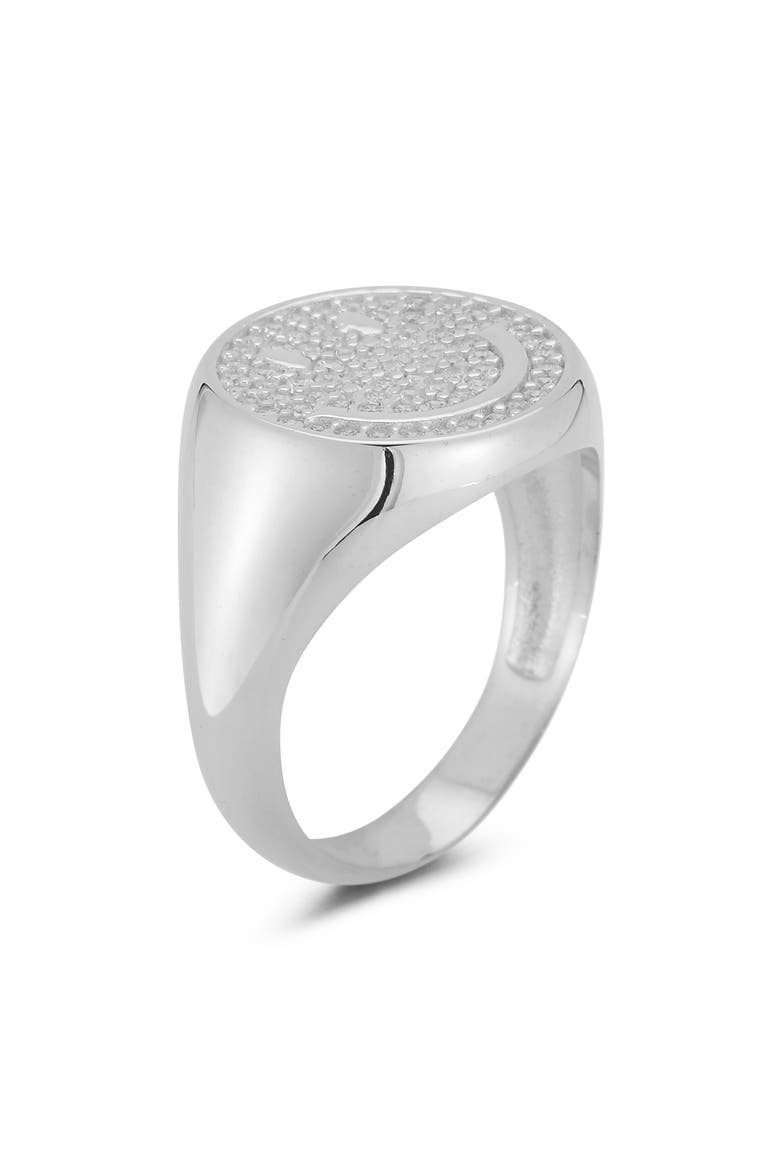 Pavé Cubic Zirconia Smiley Face Ring, Main, color, SILVER