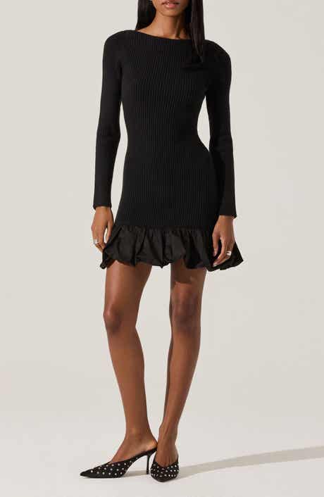 ASTR the Label Carlene Long Sleeve Mixed Media Bubble Hem Minidress