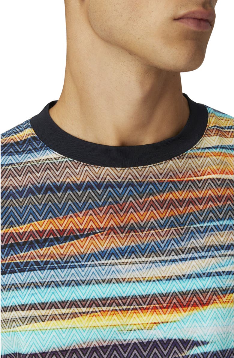 Missoni Cotton Crewneck T-shirt With Slub Zigzag Print, Alternate, color, Blue