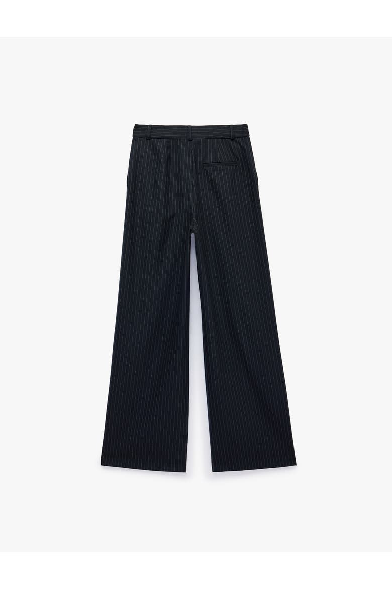 Wide Leg Pinstripe Tailored Trousers with Pockets, Alternate, color, NAVY STRIPE
