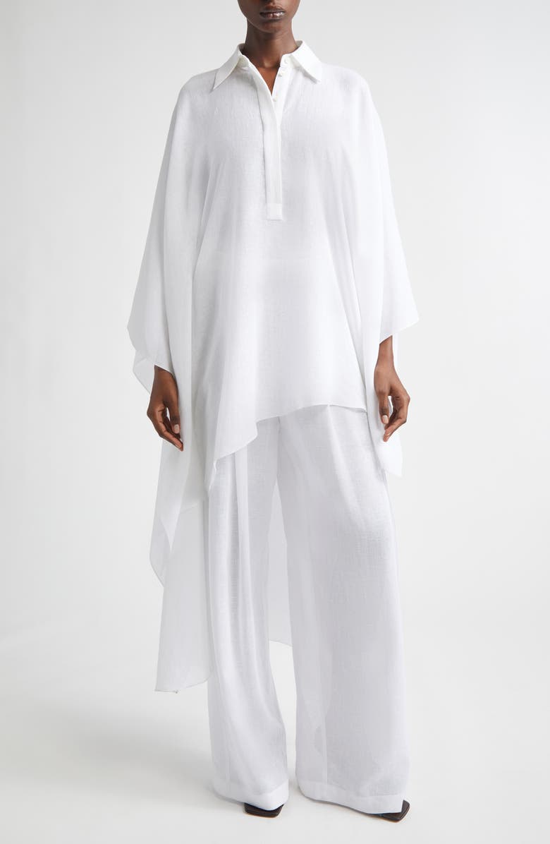 Michael Kors Collection Asymmetric Linen Gauze Caftan, Main, color, Optic White
