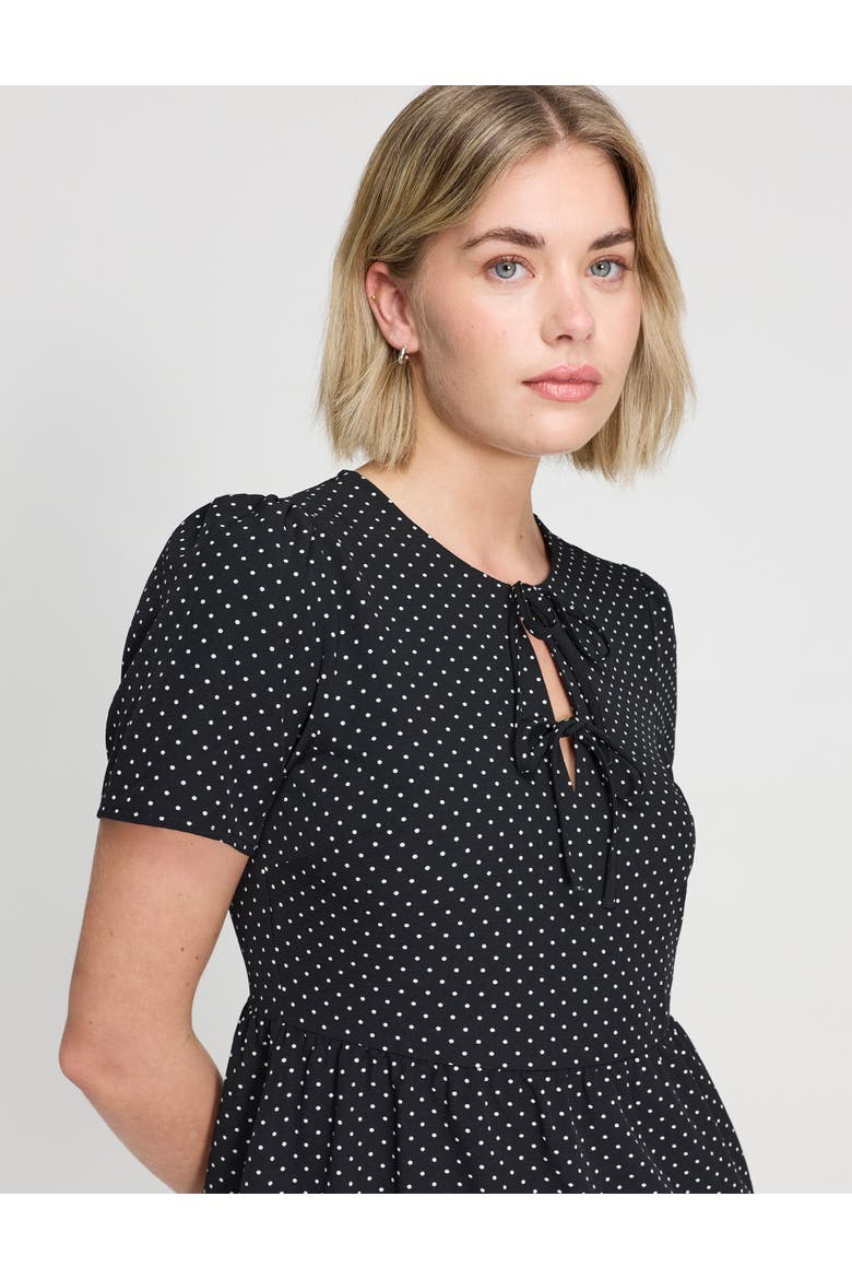 Lola Tie Front Tiered Short Dress, Alternate, color, Black Spot